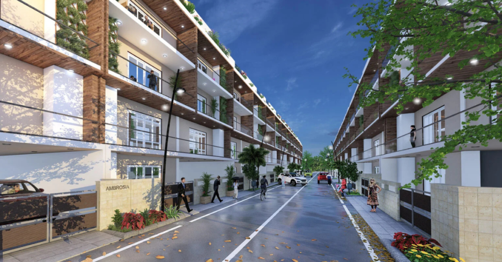 “Front elevation of AMBR Homes apartment project”